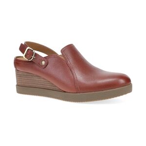 Women's Sheridan Leather Wedge Clog Shoes Brick Red